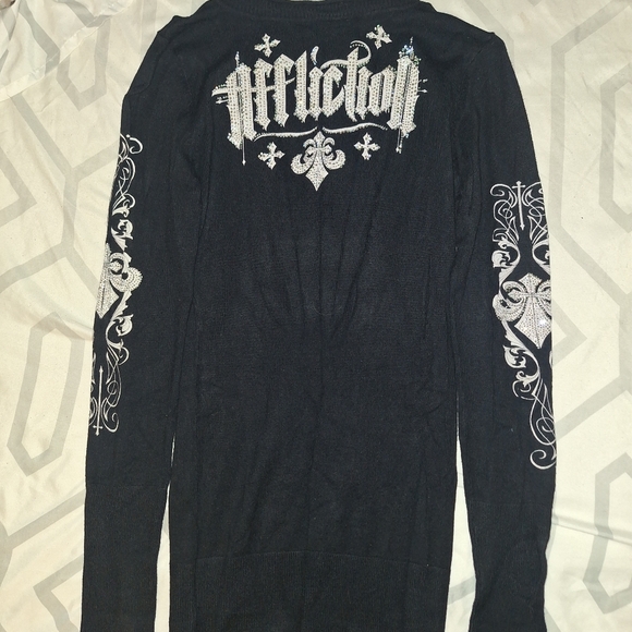 Affliction Black Rhinestone V Neck Sweater - Picture 5 of 5